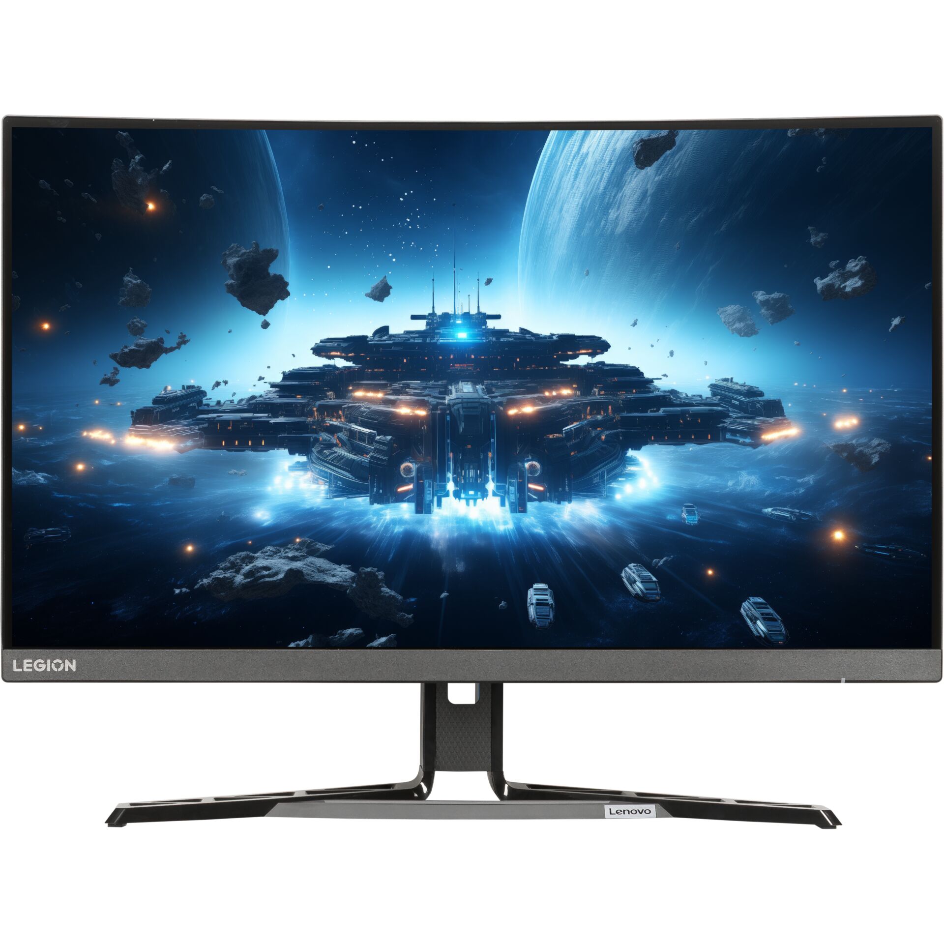 gaming monitor, ultra-wide, curved?, no, LED?, space battle image, alien, ship, galaxy, blue glow