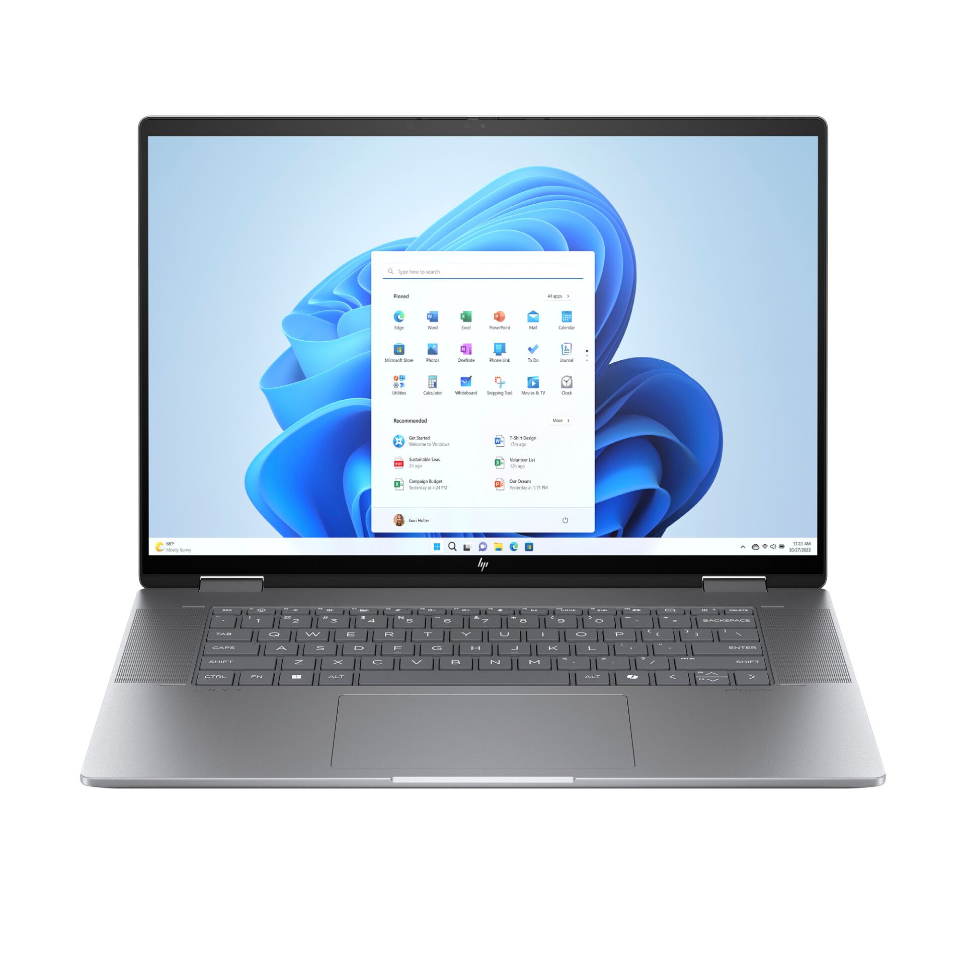 laptop, HP, silber,  Windows 11, Tastatur