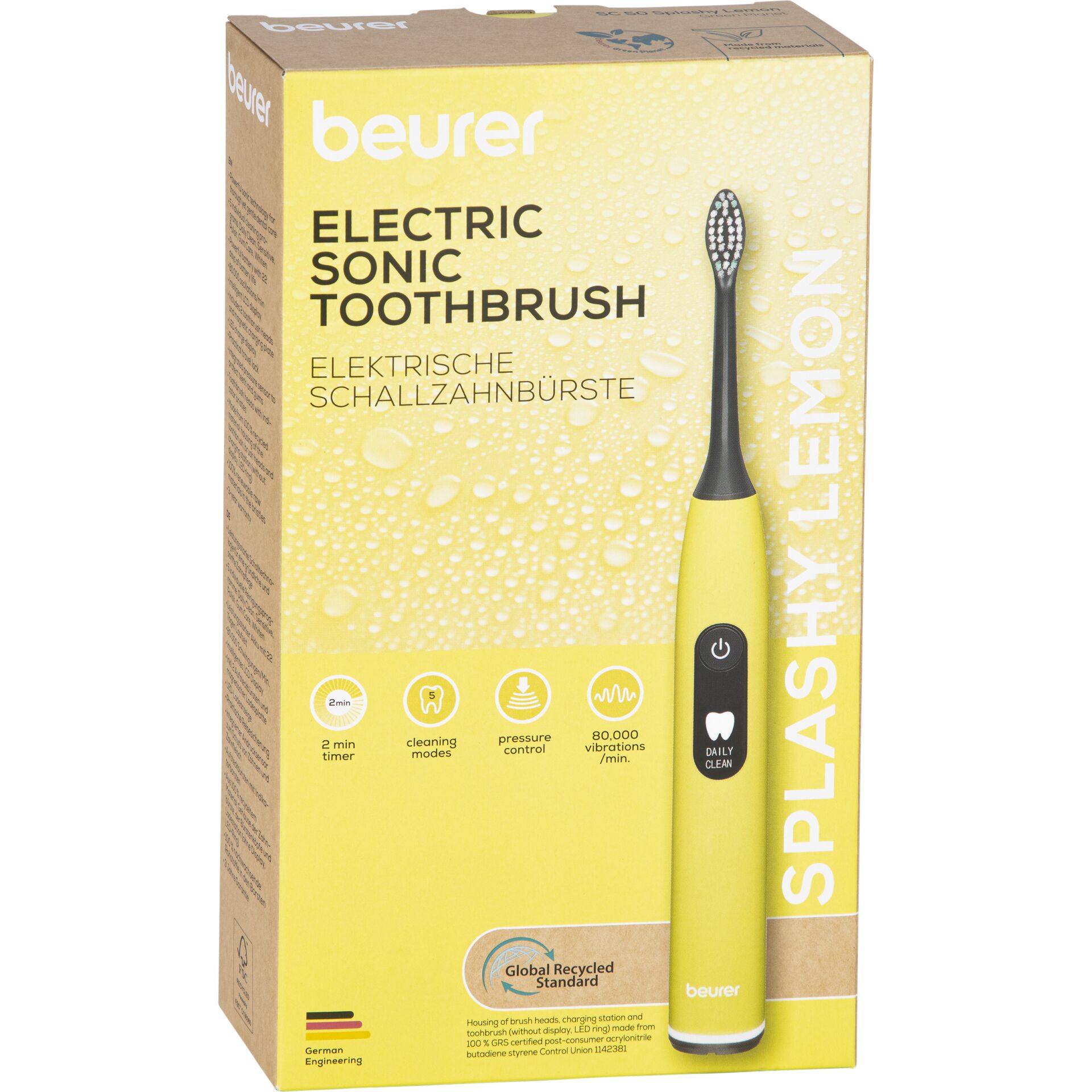 electric toothbrush, sonic toothbrush, gelb, verpackung, Beurer
