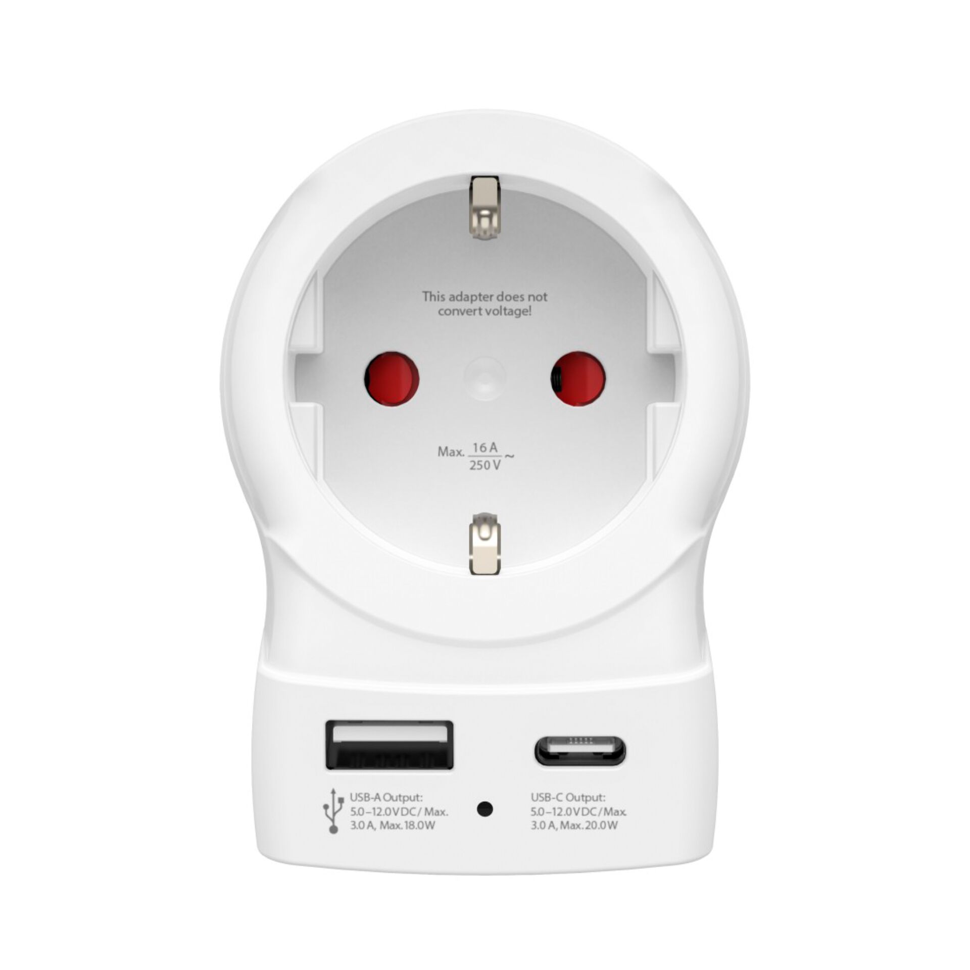 Steckdosenadapter, USB-Ladegerät, EU-Steckdoseneinsatz, USB-A-Ausgang, USB-C-Ausgang