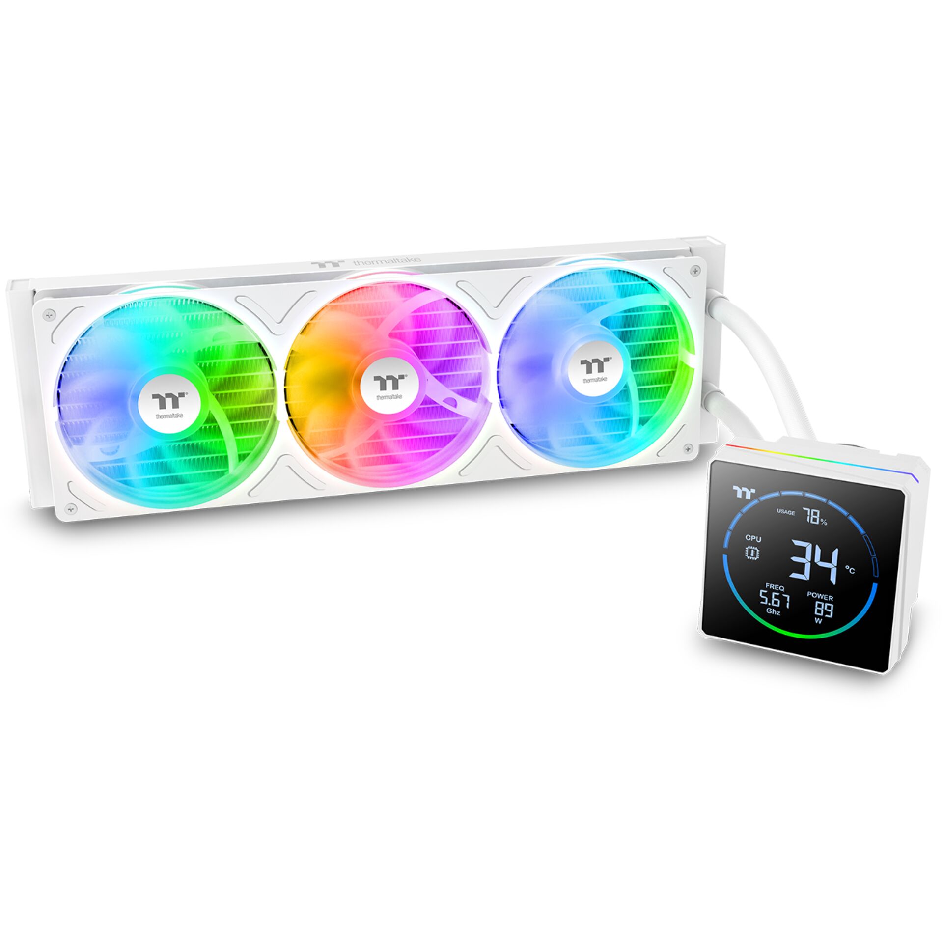 RGB-Fans, PC-Liquidkühler, RGB-Beleuchtung, 3-Lüfter-Kühlblock, LCD-Anzeige