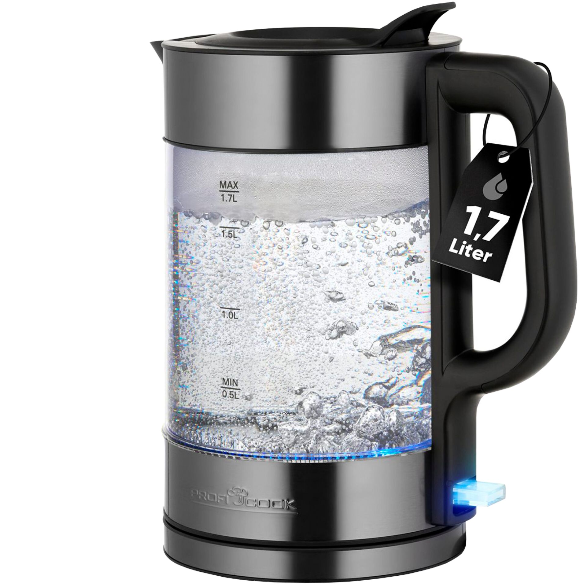 Wasserkocher, Glasbehälter, 1,7 Liter, Kochbehälter?, Heizeinrichtung