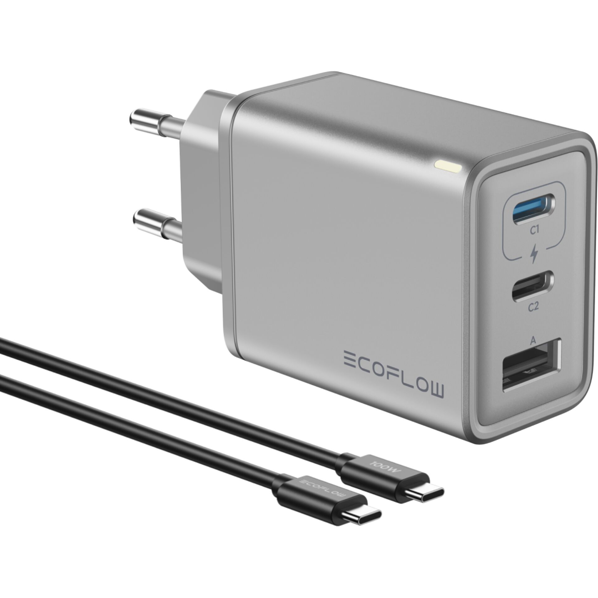 Ladeadapter, USB-C, USB-A, Schnellladeung, Edelstahl