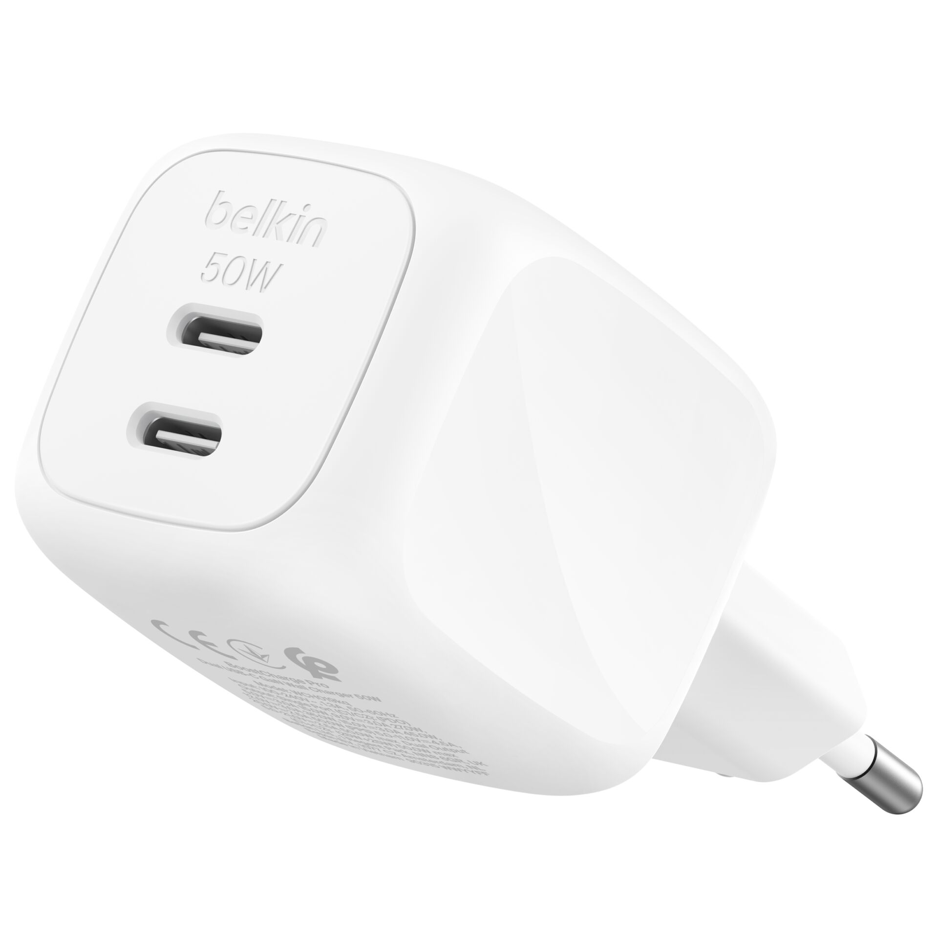 USB-C-Ladegerät, Wandladegerät, Dual-USB-C, 50W, Weiß