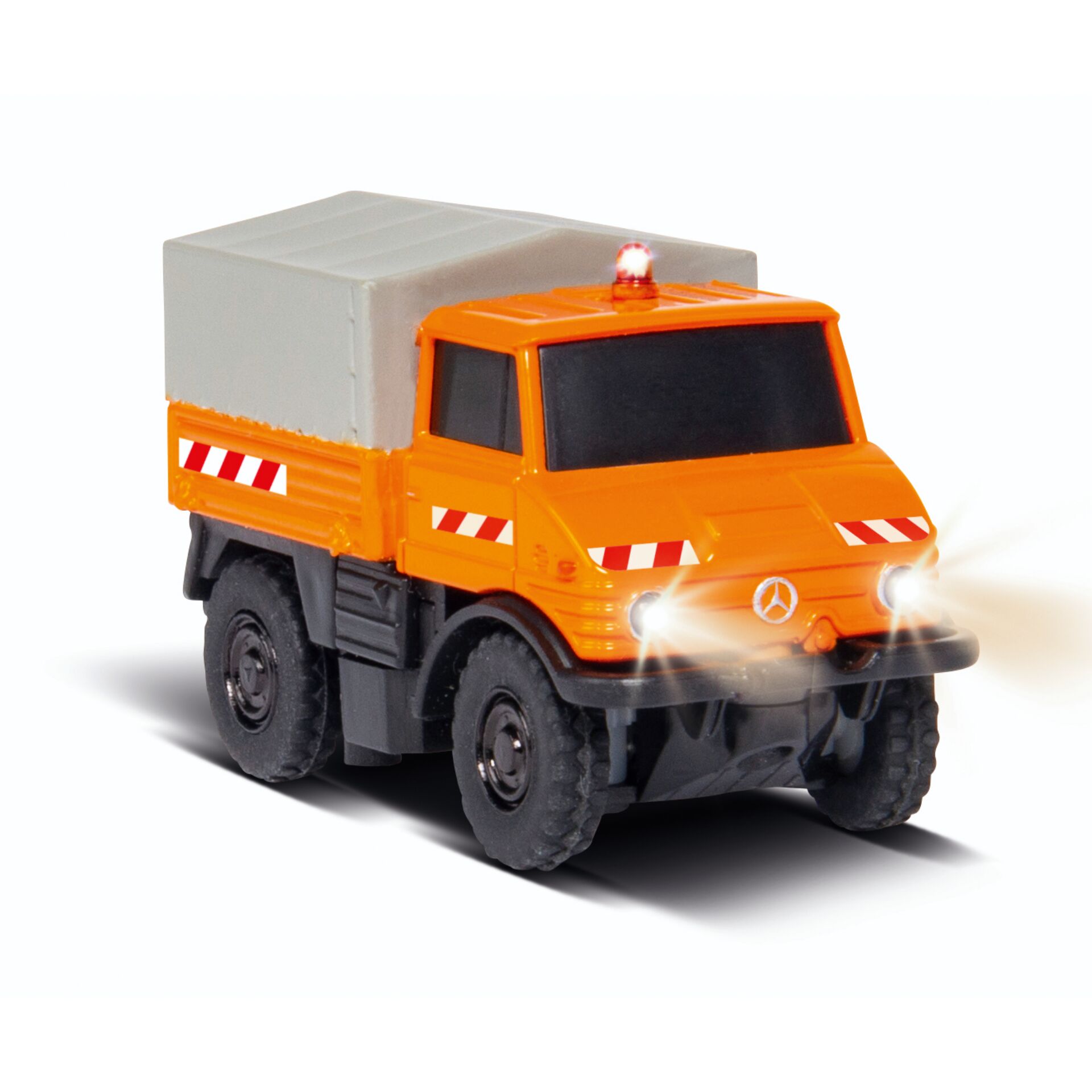 Spielzeug-LKW, oranger LKW, Lastwagen, Mercedes-ähnlich, Miniaturfahrzeug