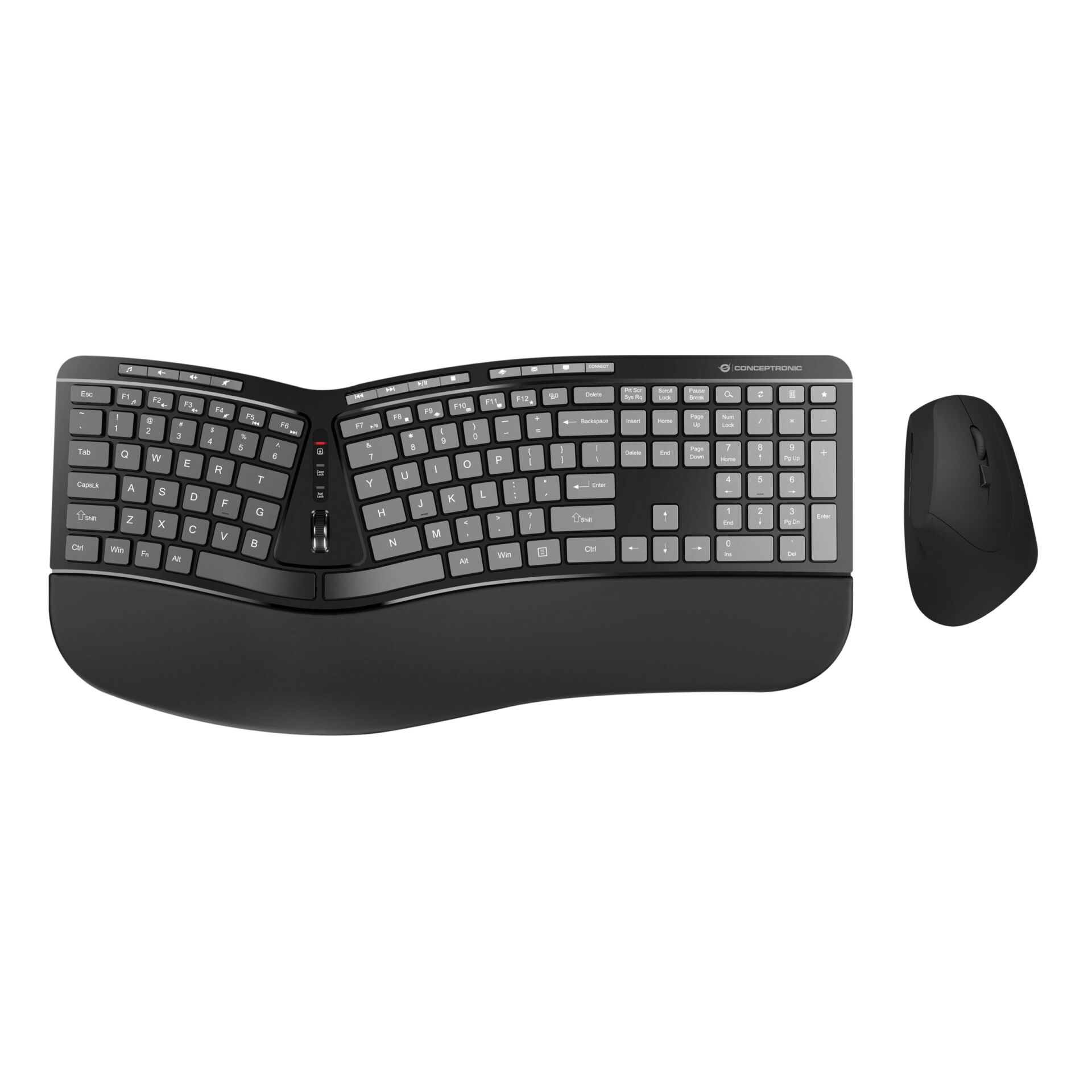 Tastatur, Kabellos, Ergonomisch, Membran, Schwarz