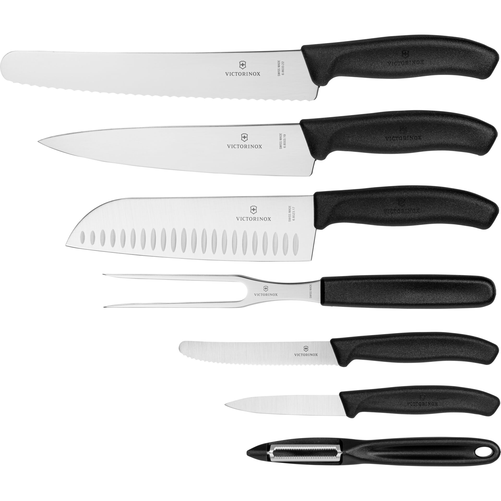Küchenset, Messerset, Edelstahl, schwarze Griffe, Kochmesser