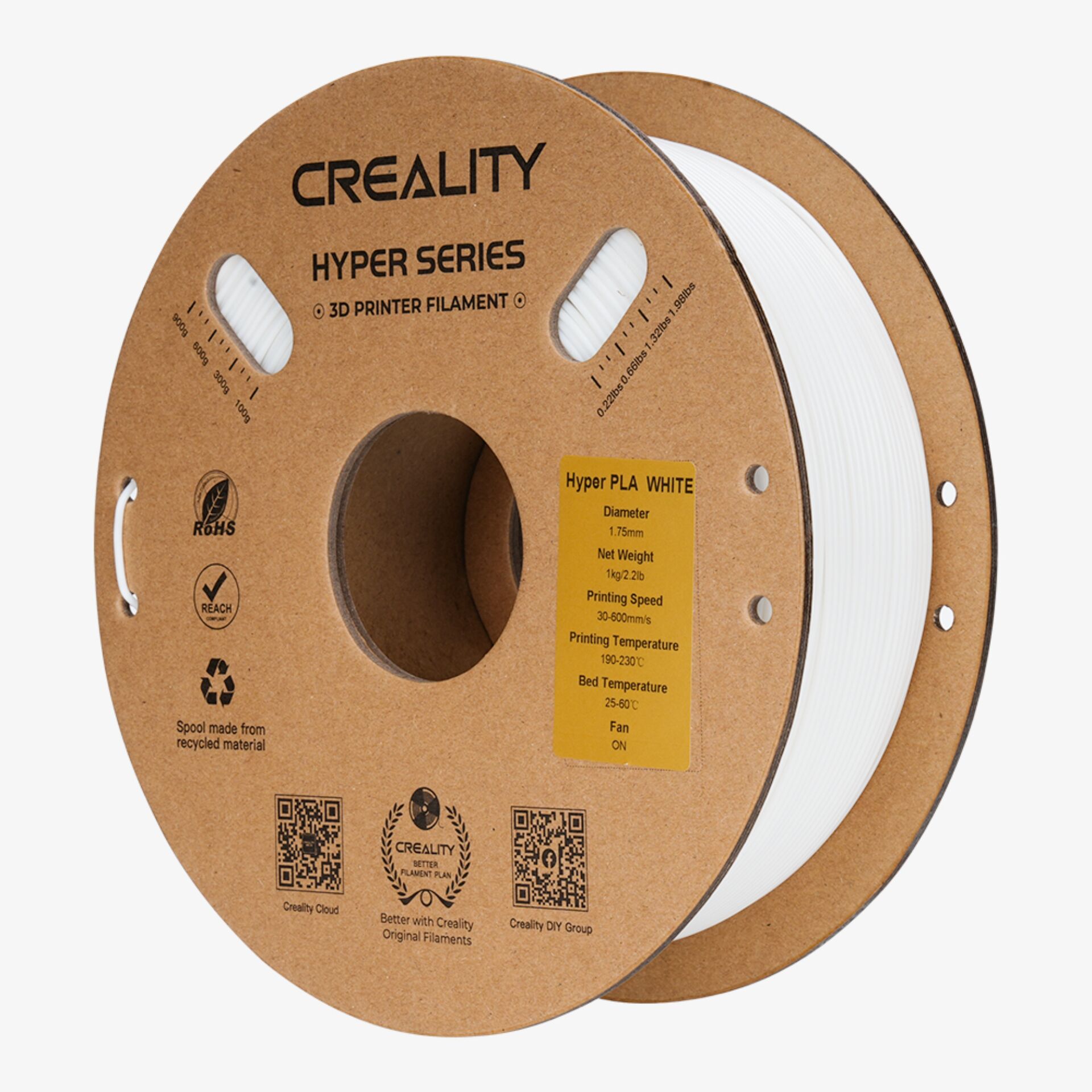 3D-Druck-Filament, PLA weiß, 1,75 mm, Spule, Reality Hyper Series