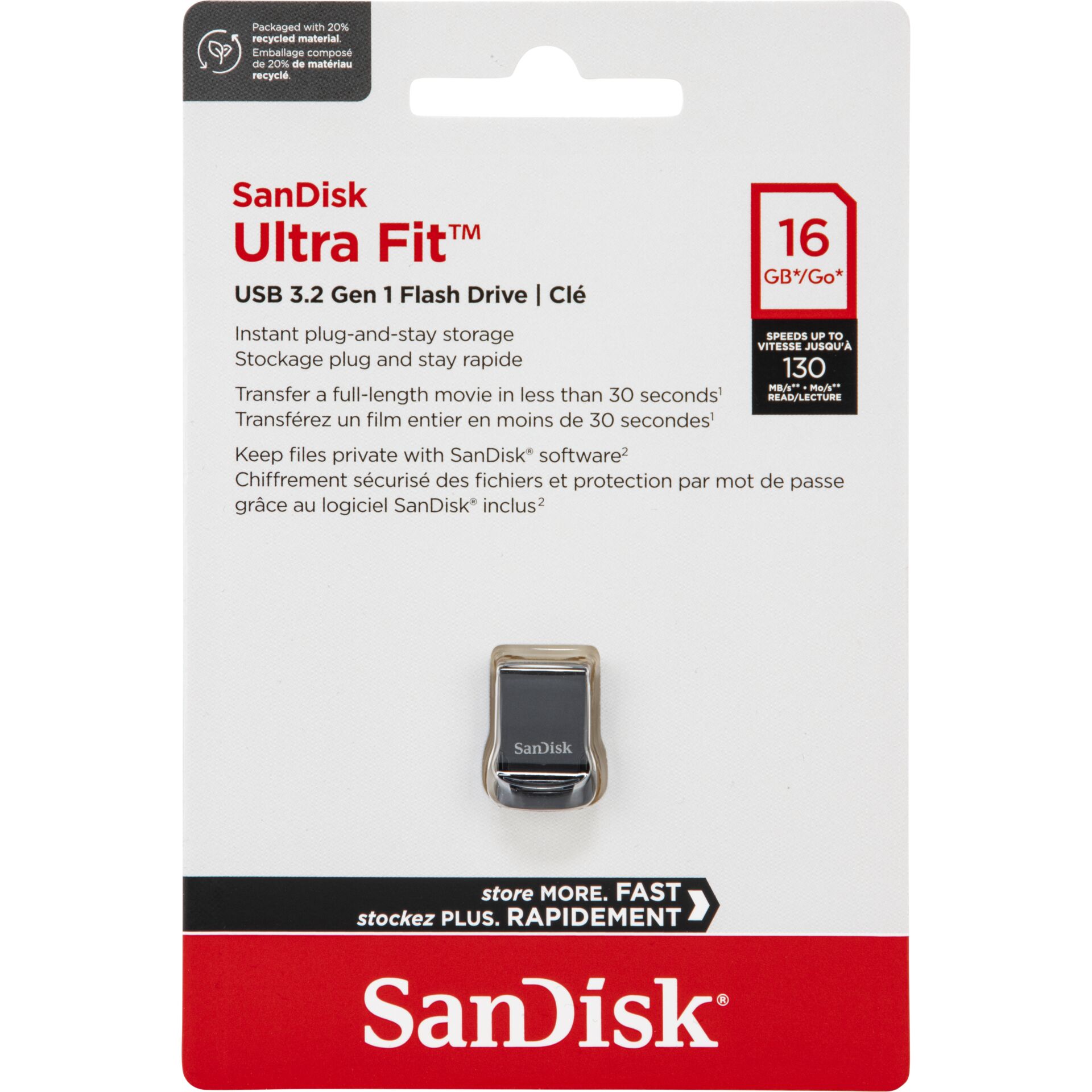 USB Flash Drive, SanDisk Ultra Fit, 16GB, USB 3.2, Metallic plug-in, USB, Flash Drive, 16GB, SanDisk, Metallclip