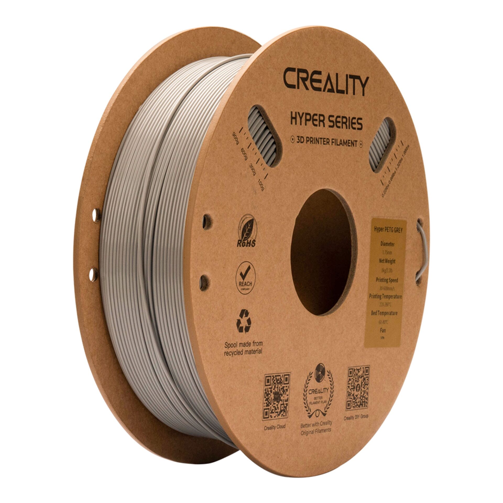 3D-Druck-Filament, PLA-Filament, Spule, Grau, recycelbares Material