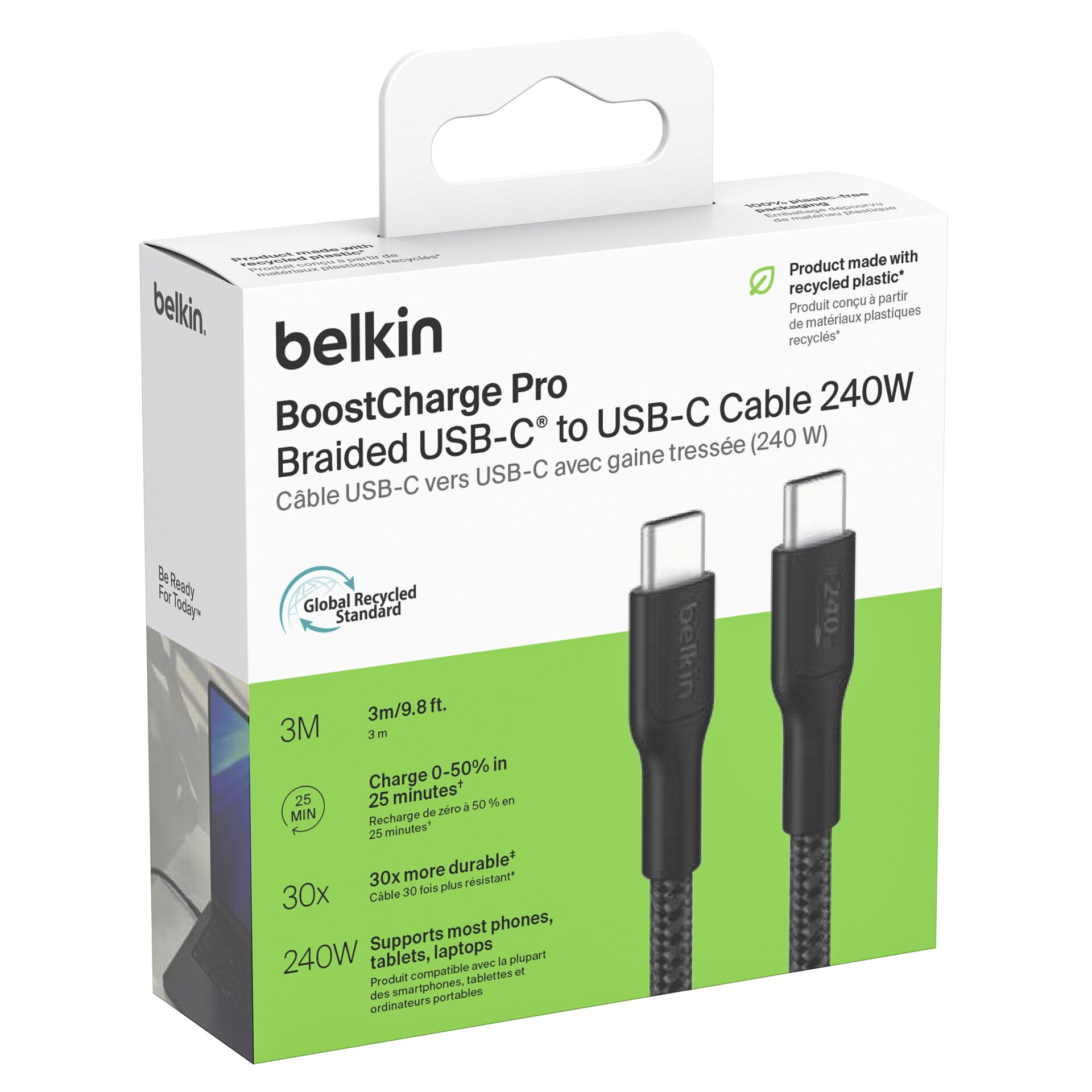 USB-C,  braided cable, 240W, USB-C zu USB-C, Belkin