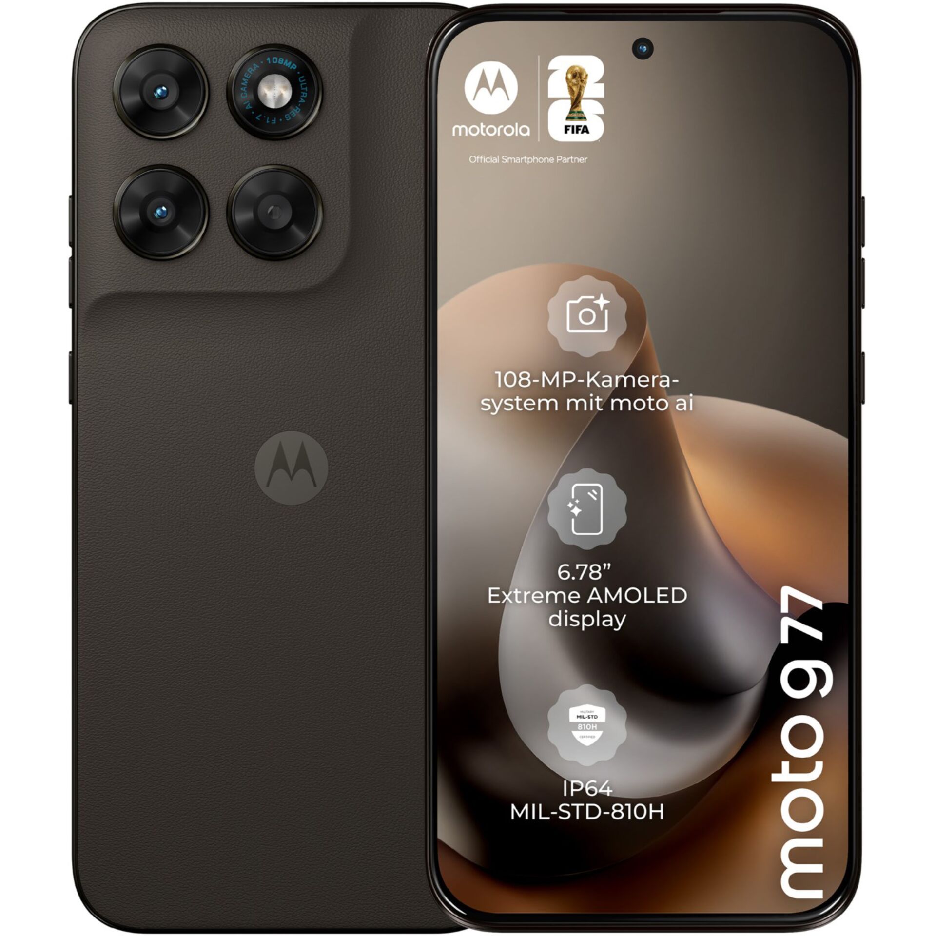 Kamera, Smartphone, Rückseite Leder, Kamera-Vierfach-Gruppe, OLED-Display