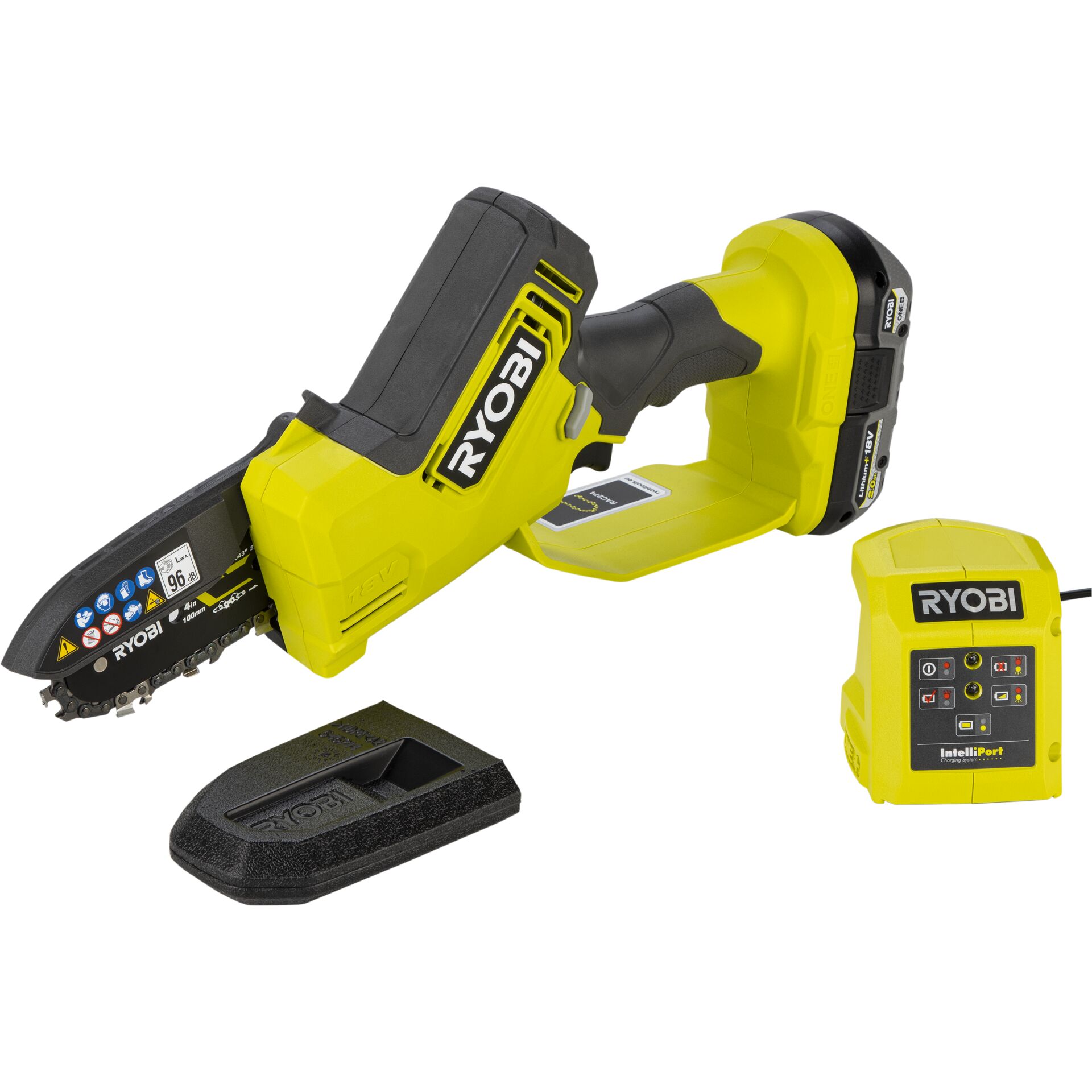 Kettensäge, Akku, gelb-schwarz, IntelliPort Ladestation, Ryobi