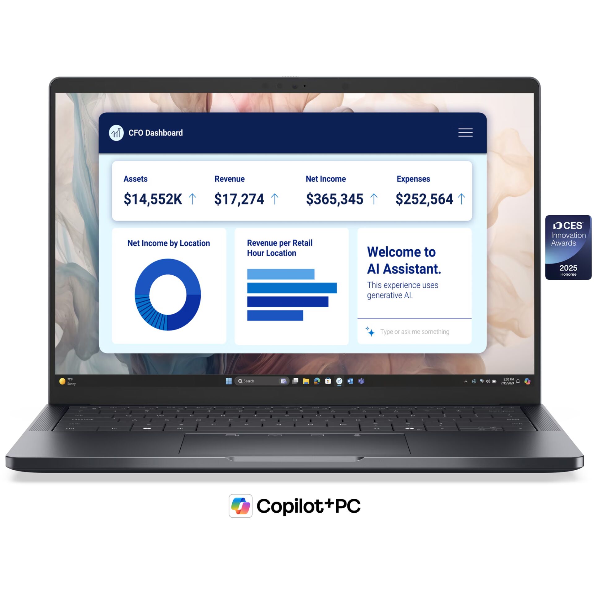 laptop, Copilot+PC, dashboard software, business laptop, blaues UI