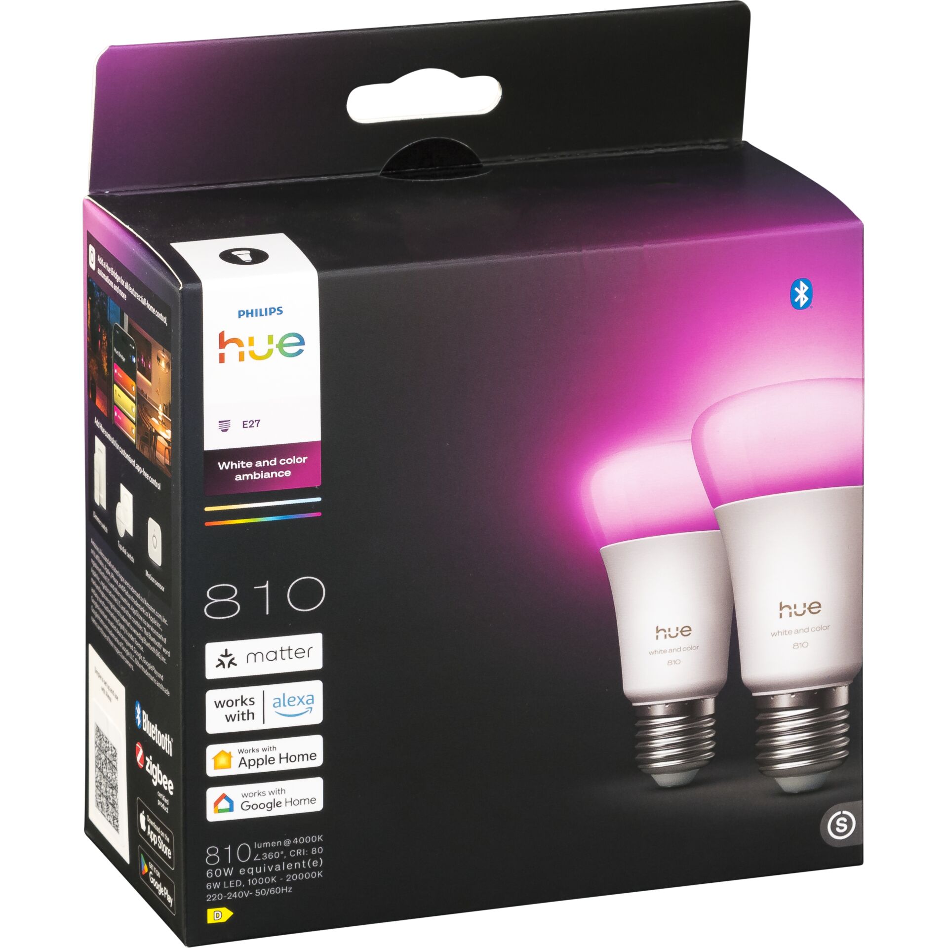 Philips Hue, LED-Birnen, E27, Weißes und farbiges Ambiente, Bluetooth