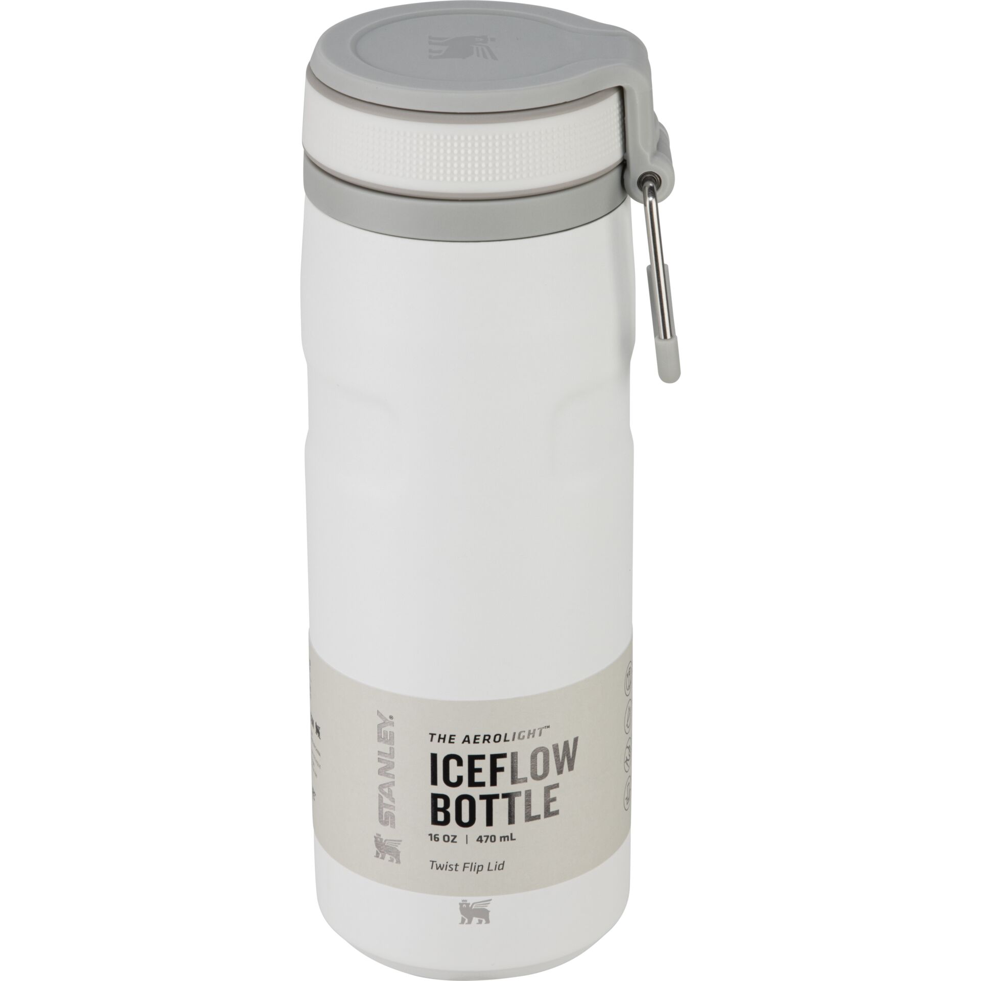 Wasserflasche, IceFlow-Flasche, Twist-Flip-Deckel, Metalldeckel, grauer Deckel