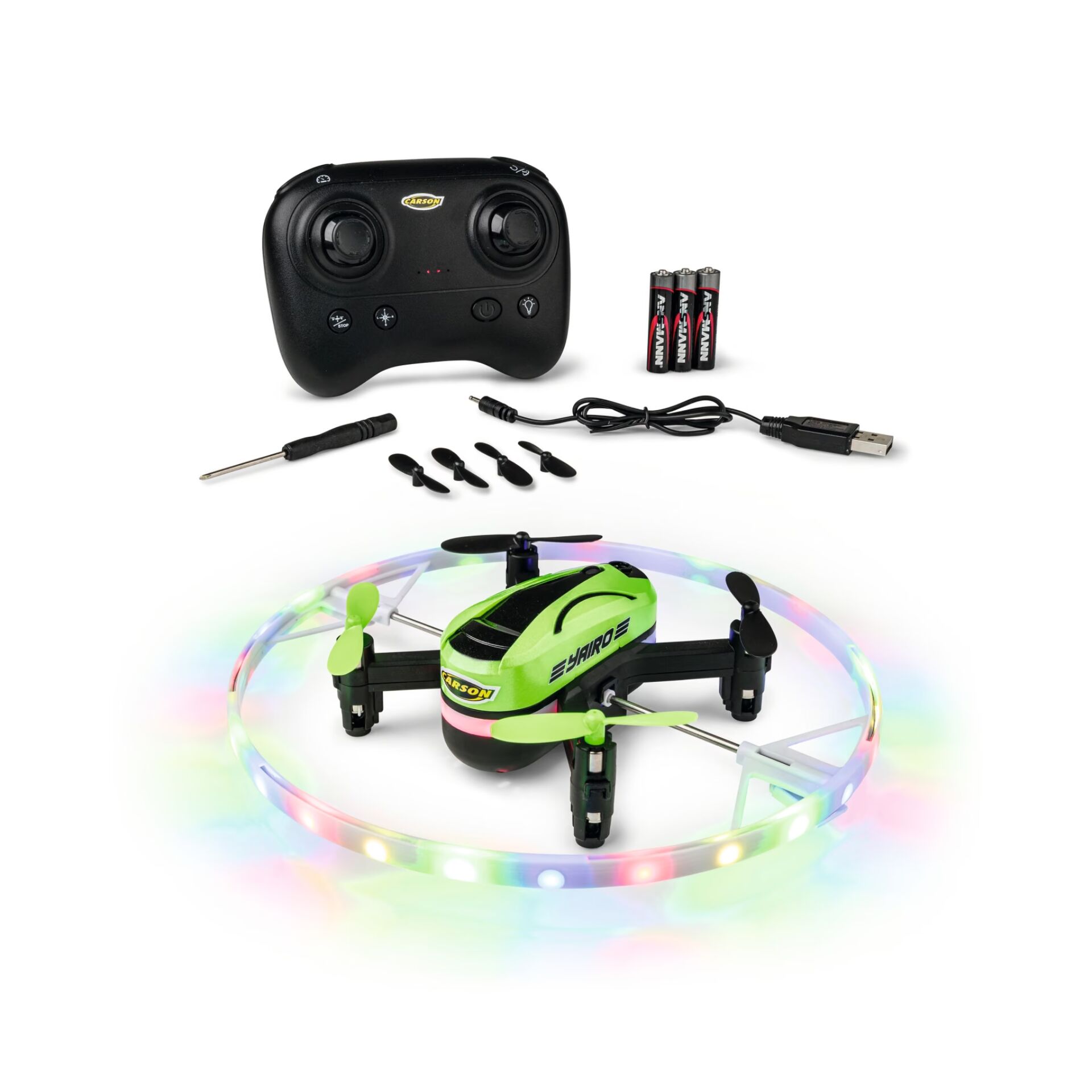 Quadcopter, Drone, LED lights, Remote control, Batteries