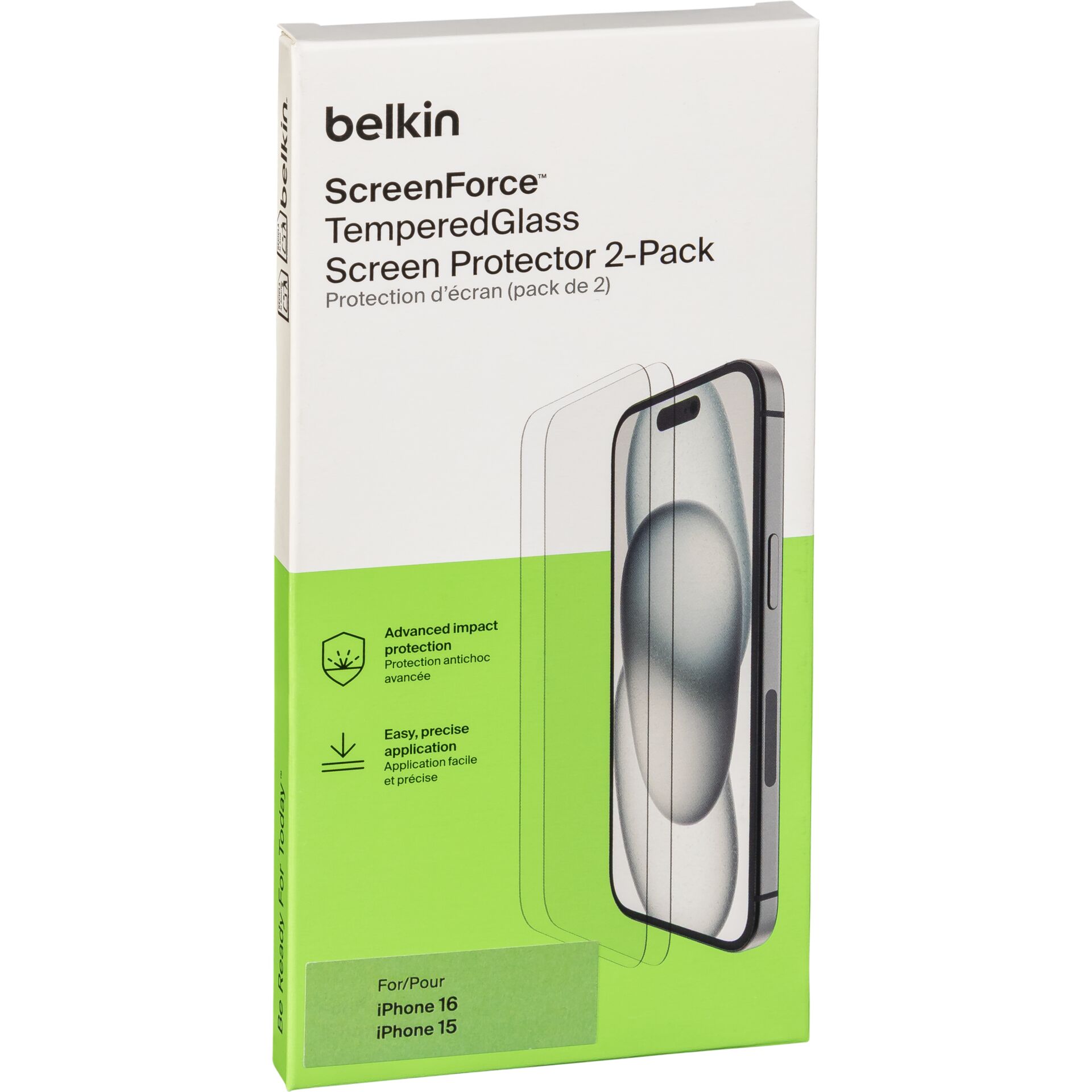 screen protector, tempered glass, 2-pack, iPhone 15, iPhone 16
