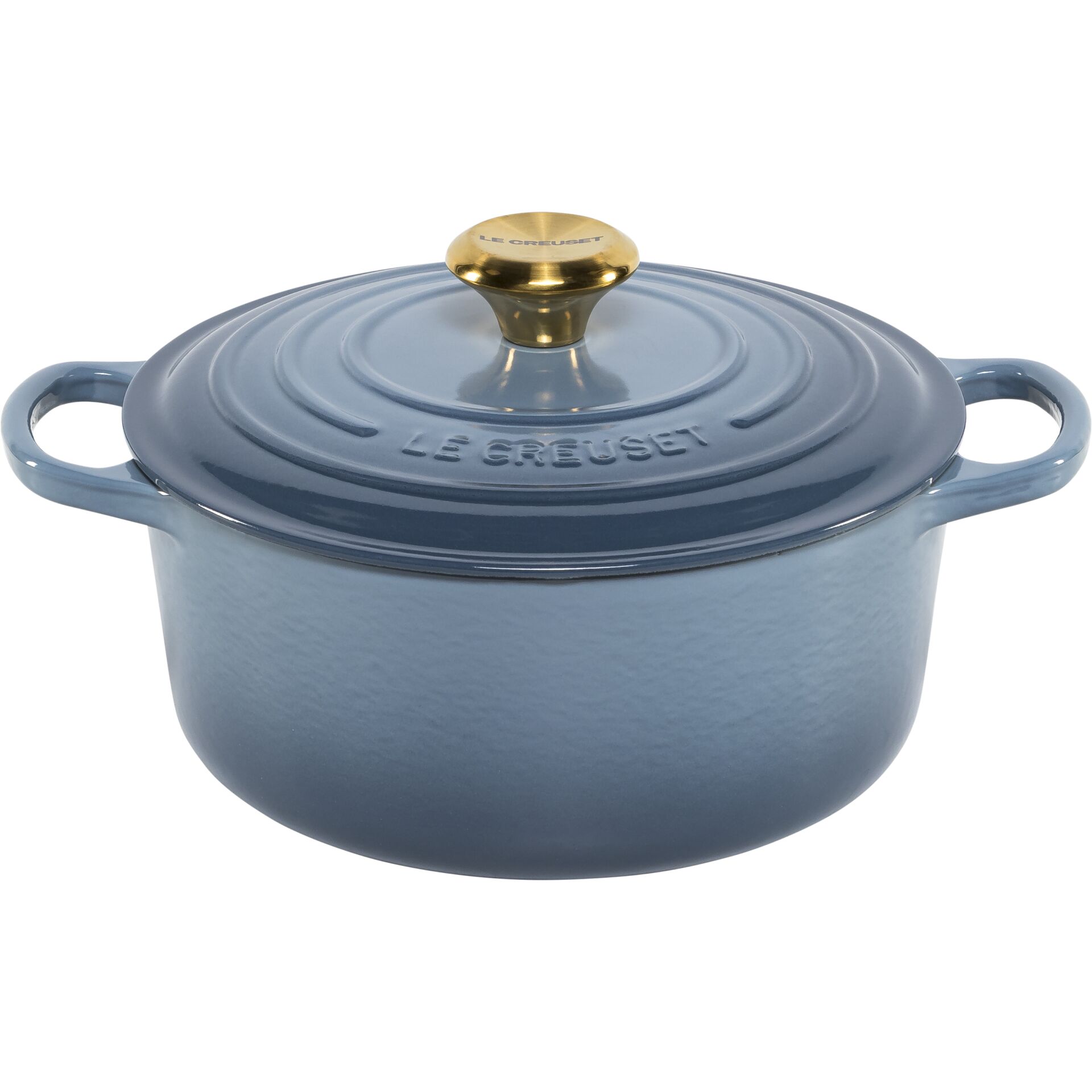 kochtopf, steingut, blau, eintopf, lila-goldener knob