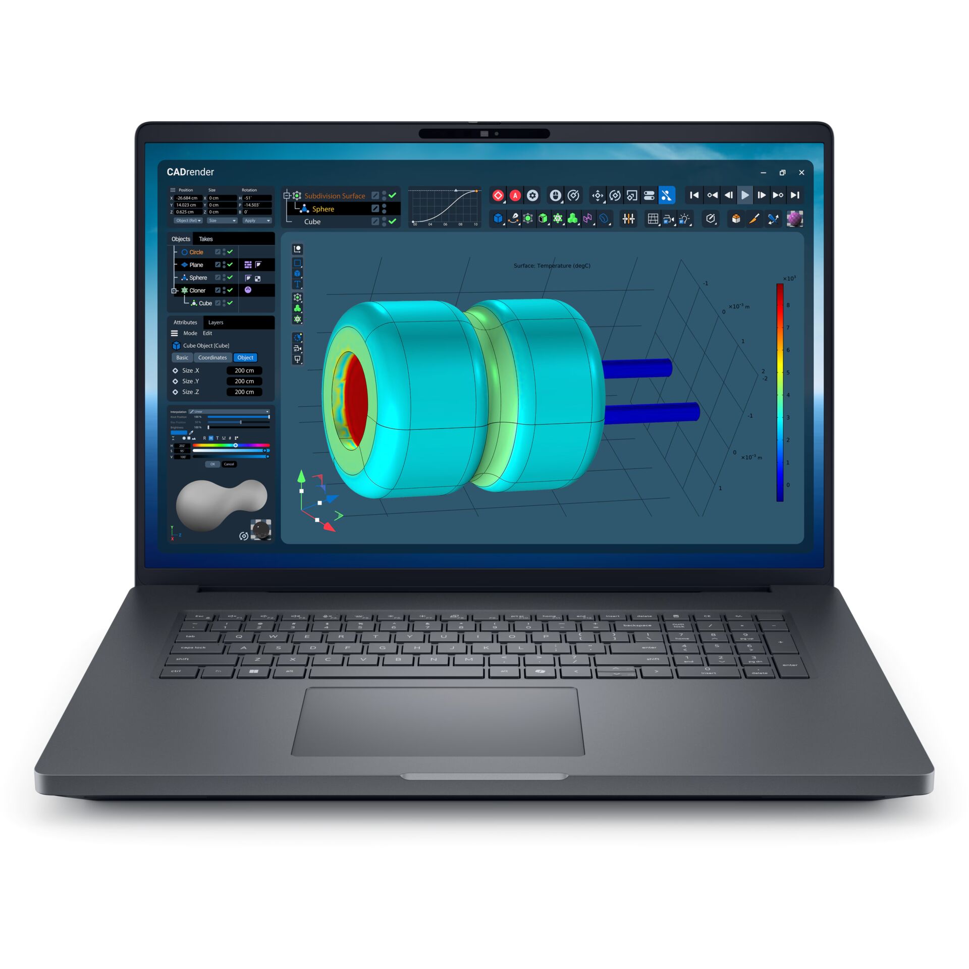 Laptop, CAD-Software, 3D-Modell, bunte Renderung, Bildschirm-Rendering, laptop, CAD-Software, 3D-Modellierung, bunte Benutzeroberfläche, Bildschirm