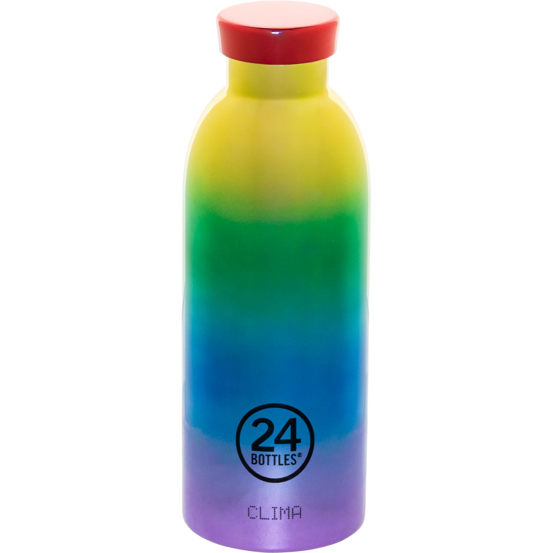 Wasserflasche, Regenbogen-Verlauf, Wiederverwendbare Flasche, 24 BOTTLES Logo, Mehrwegflasche