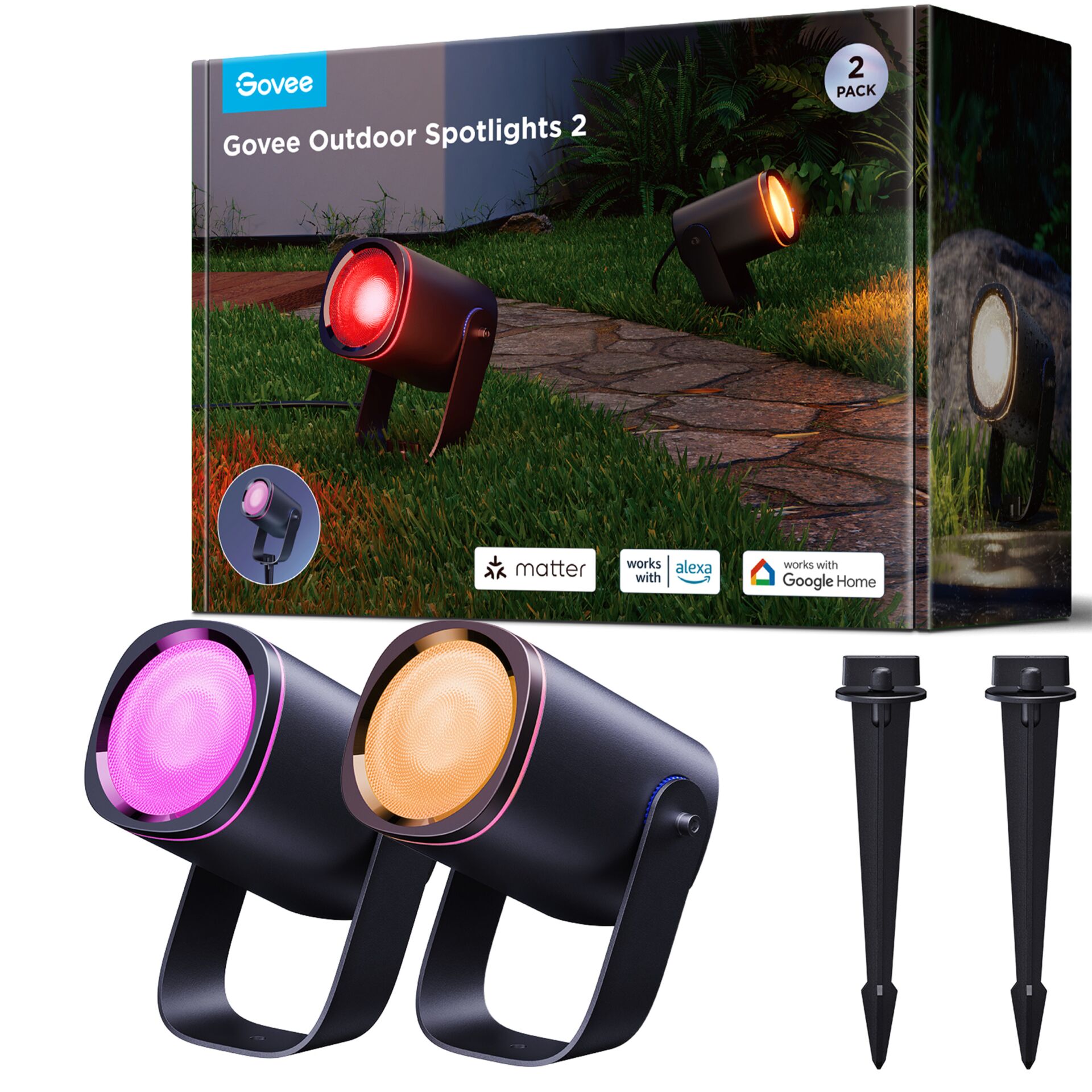 Outdoor lights, Spotlights, LED, Stakes, 2-pack