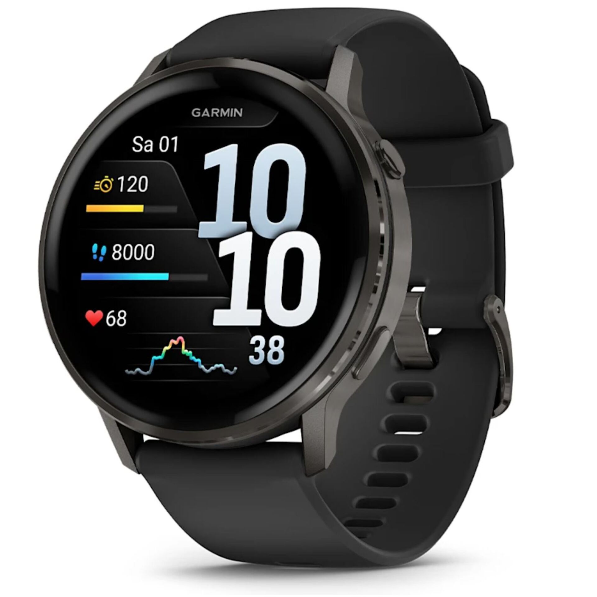Smartwatch, Digital display, Schwarzes Armband, Runder Bildschirm, Touchscreen