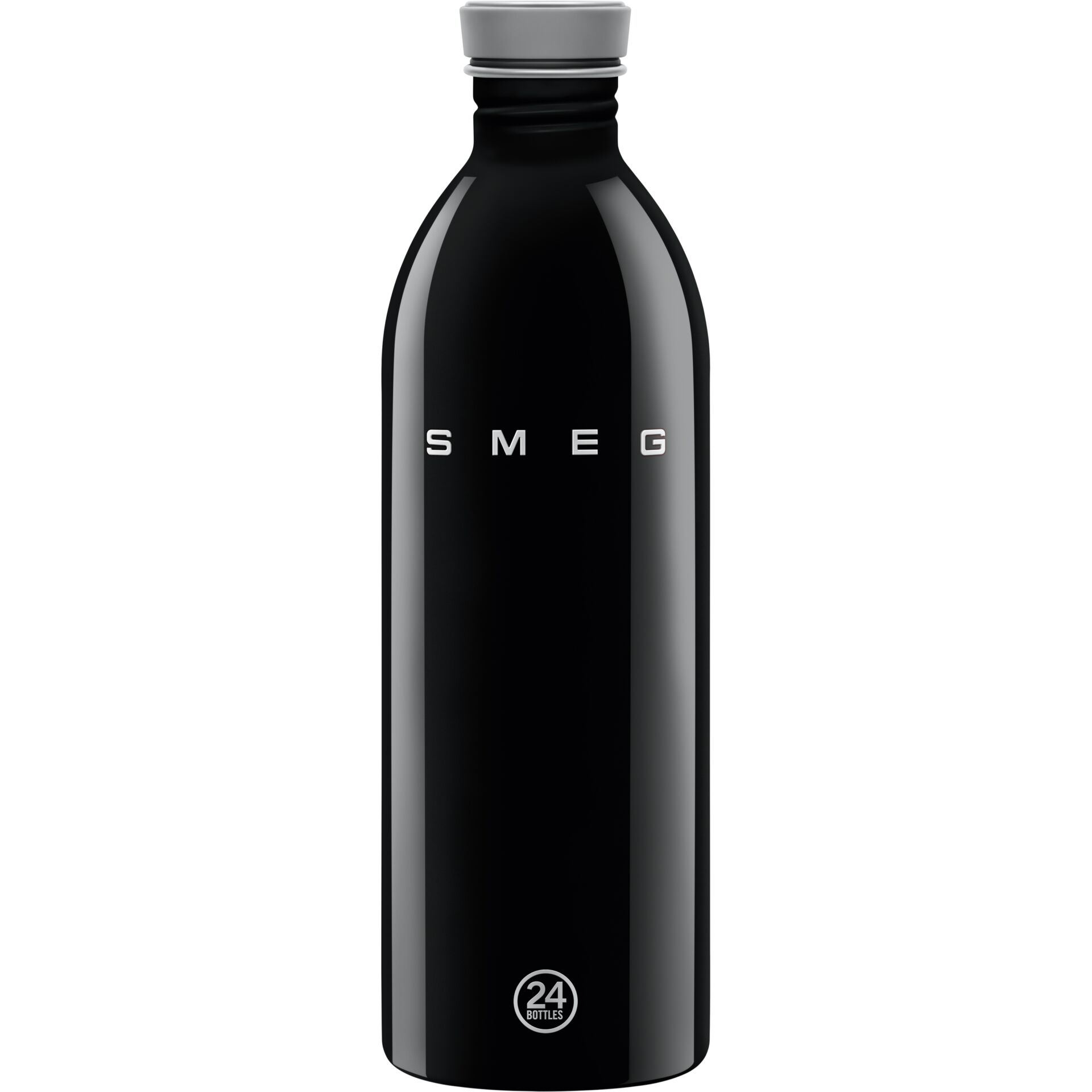Flasche, Wasserflasche, schwarze Flasche, wiederverwendbare Flasche, 24Bottles Logo