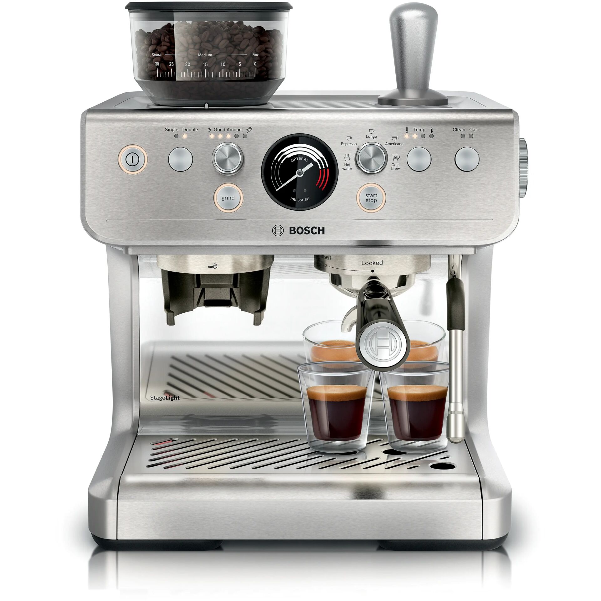 Espressomaschine, Portionsautomat, Brühgrad, Stahl, Wassertank