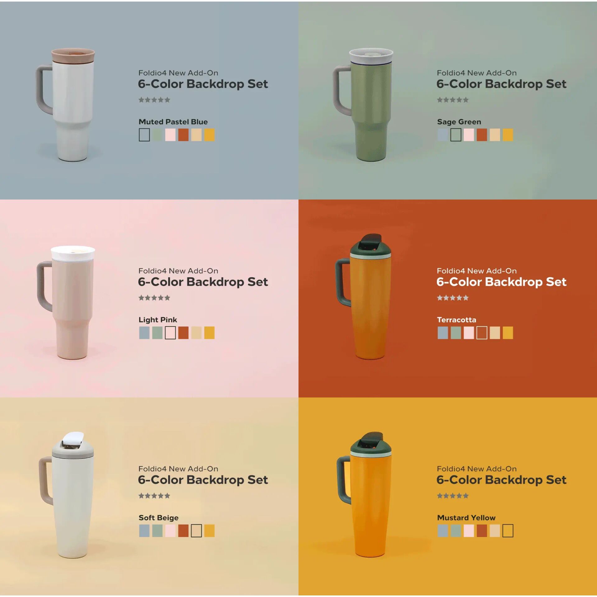 6-Farben-Backdrop-Set, Reisebecher, Thermobecher, Farbsamples, Pastellfarben