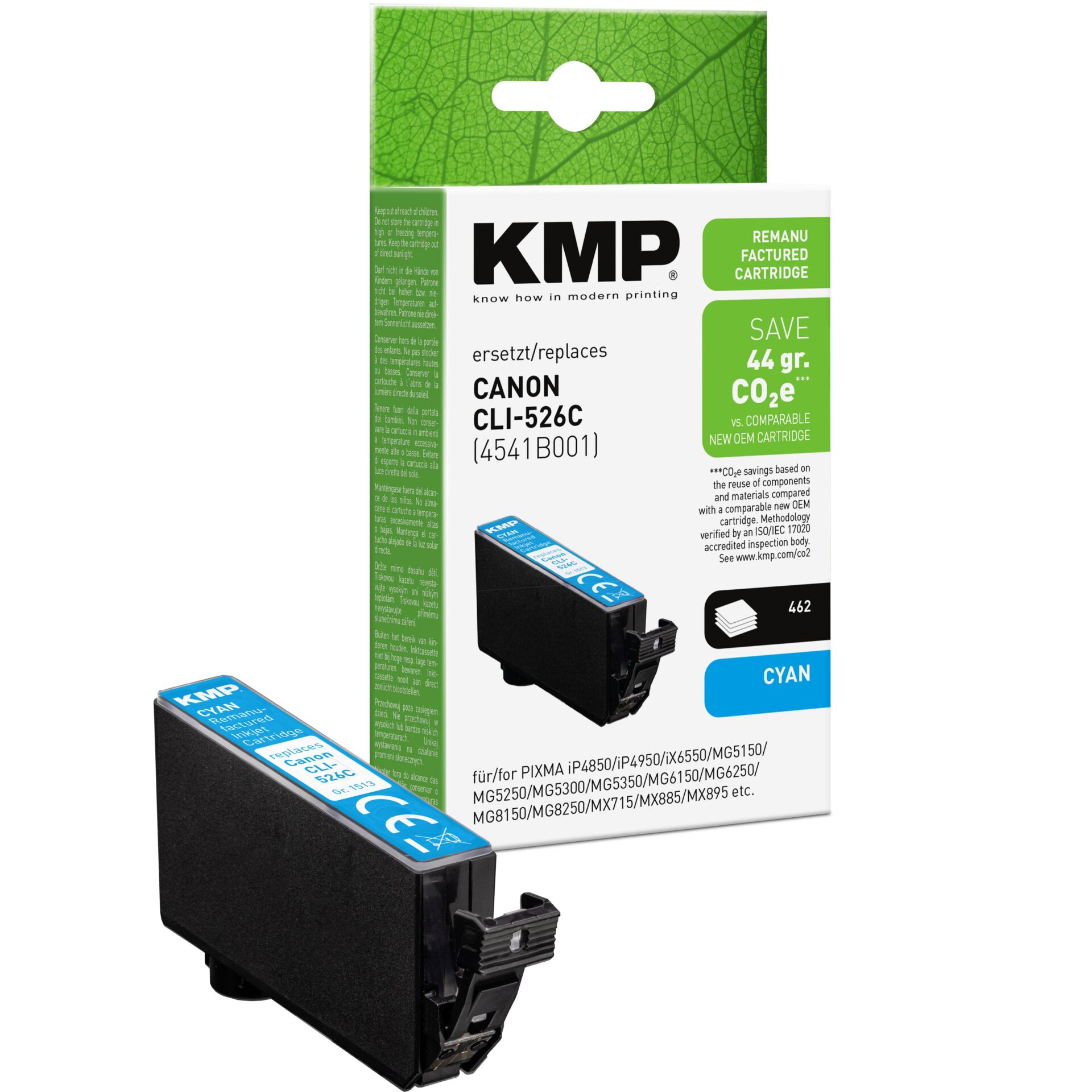 Adapter, Elektronik, KMP Patronen, Canon CLI-526C, Cyan Patrone, Tintenpatrone, Kompaktkartusche