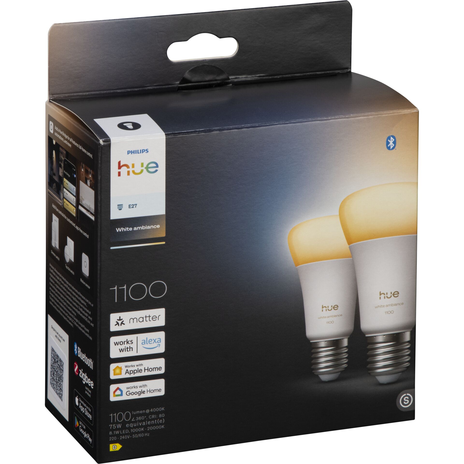 Smart LED Birne, E27, Weißes Ambiente, Bluetooth, Philips Hue