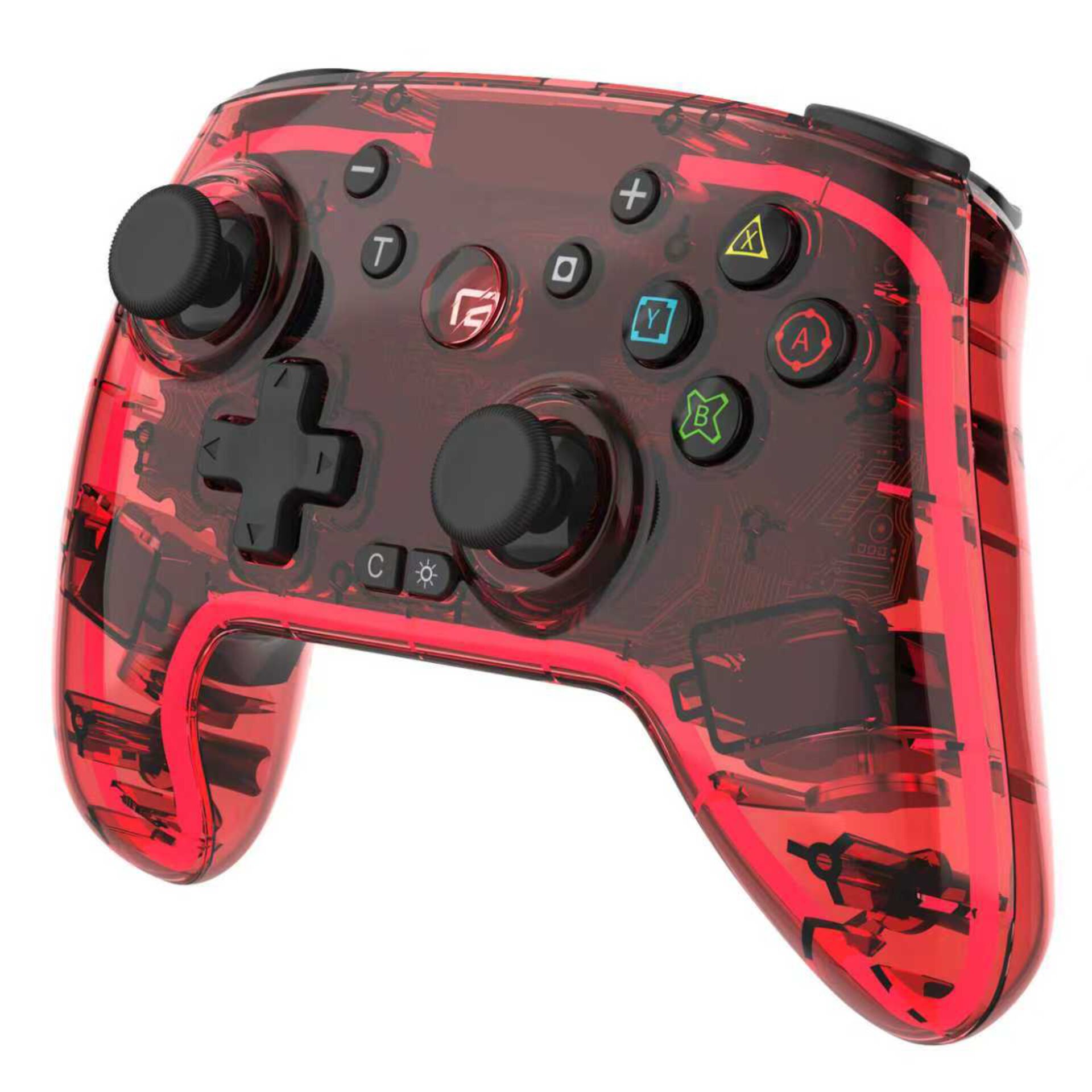 Game-Controller, Drahtlos, Rot-transparent, Ergonomisch, Knöpfe