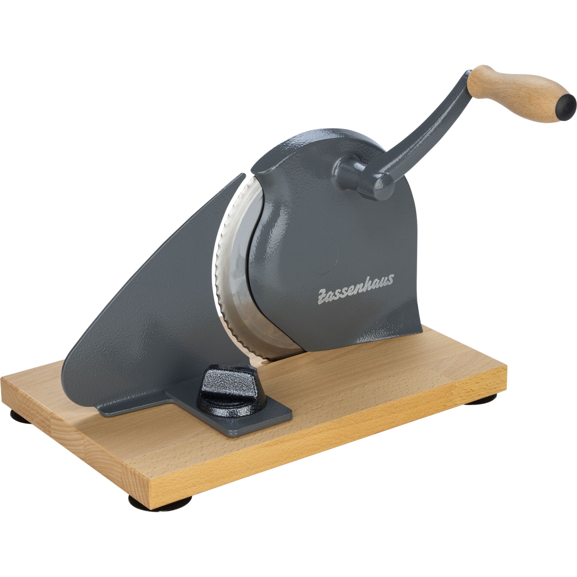 Schneidemaschine, Wetzstahl, Metall, Holzunterlage, Handkurbel
