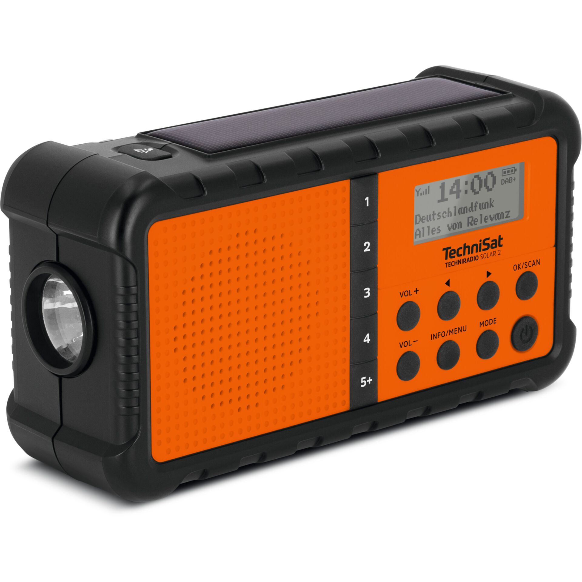 Taschenradio, Solarradio, Orangerücken, LED-Display, Vorrichtung mit Lautsprecher