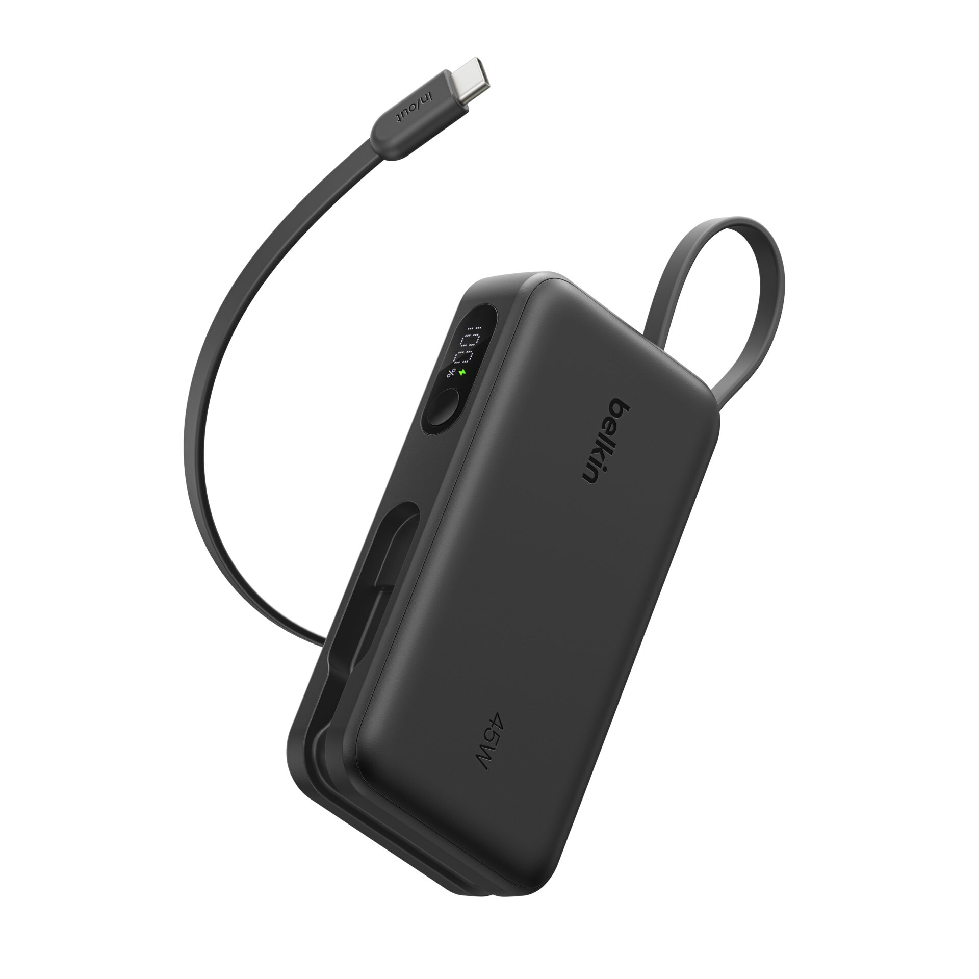 Powerbank, USB-C, Wireless charger, Digital display, Schwarz