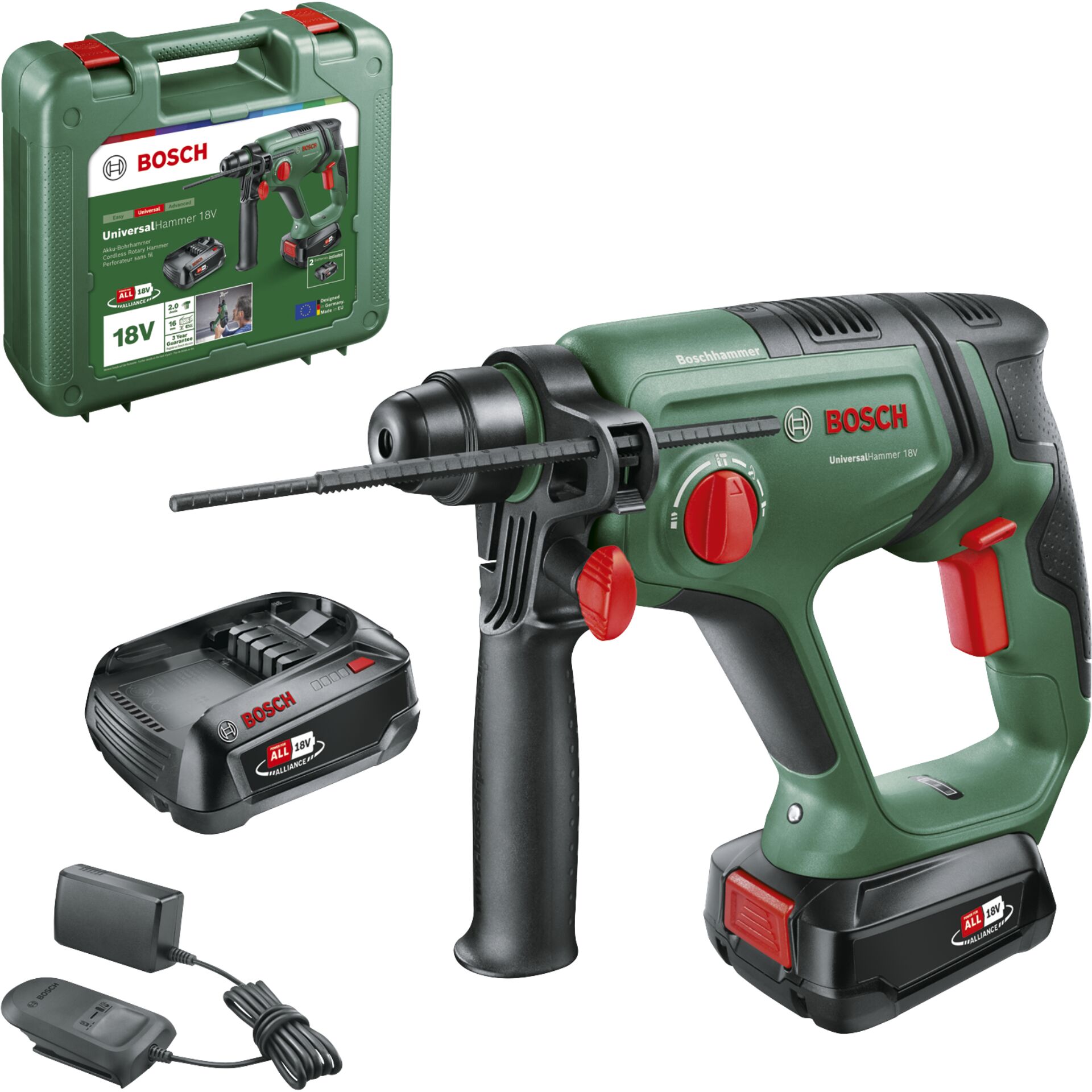 Akku-Bohrhammer, Pistolenkraftschrauber, 18V, Bosch, Koffer-Set