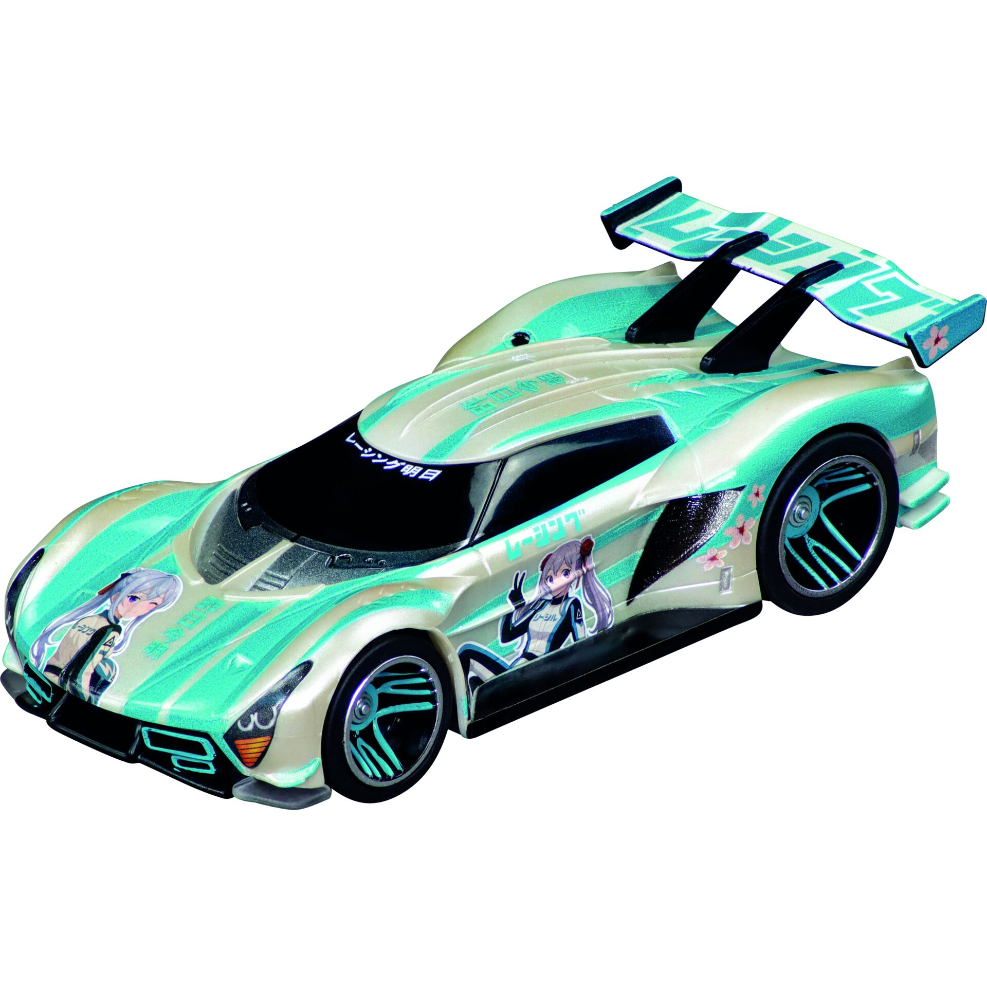 Rennwagen, Spielzeugauto, Glitzer-Design, Flügelspoiler, Anime-Charakteren