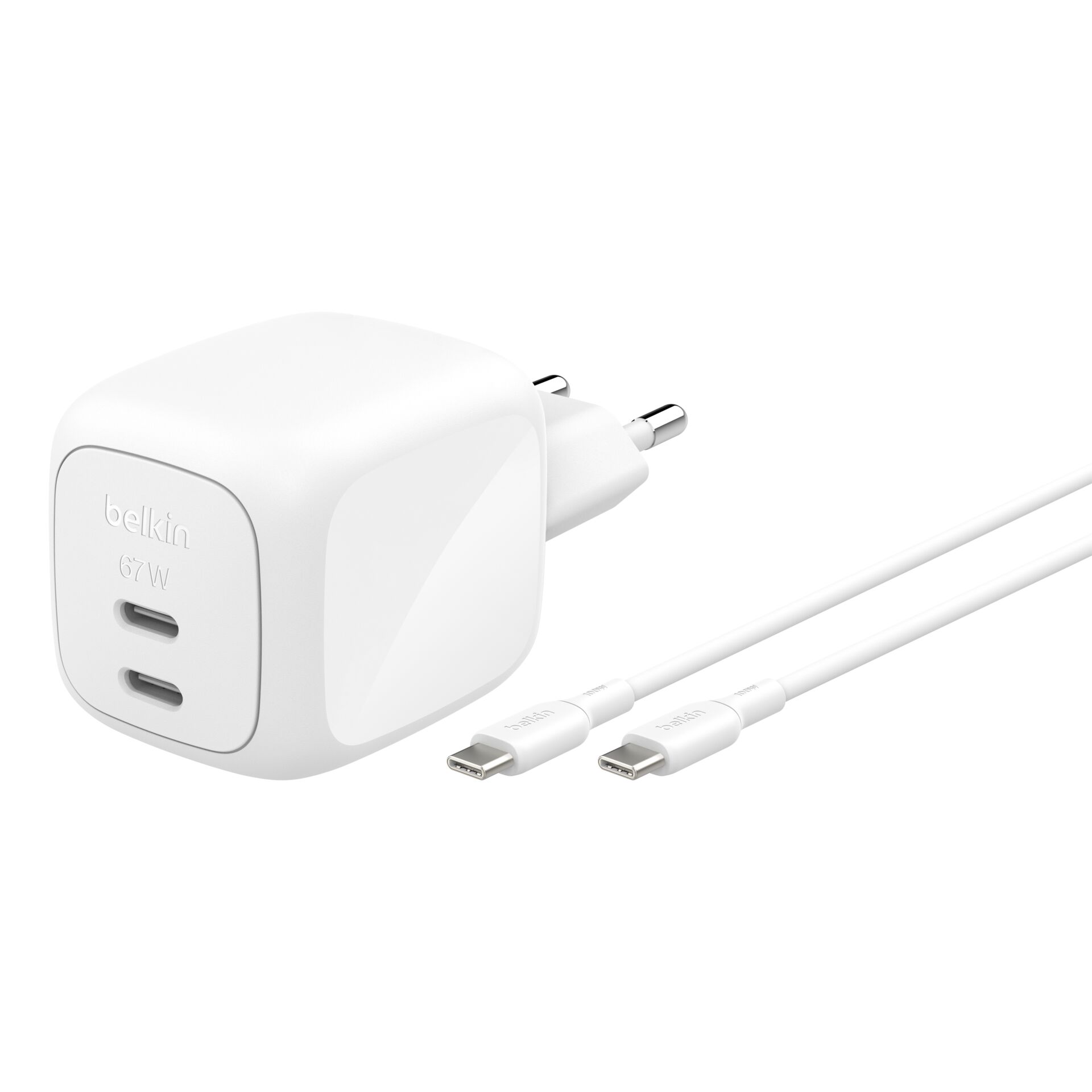 USB-C-Ladegerät, Wandladegerät, Dual USB-C, 65W, weiß
