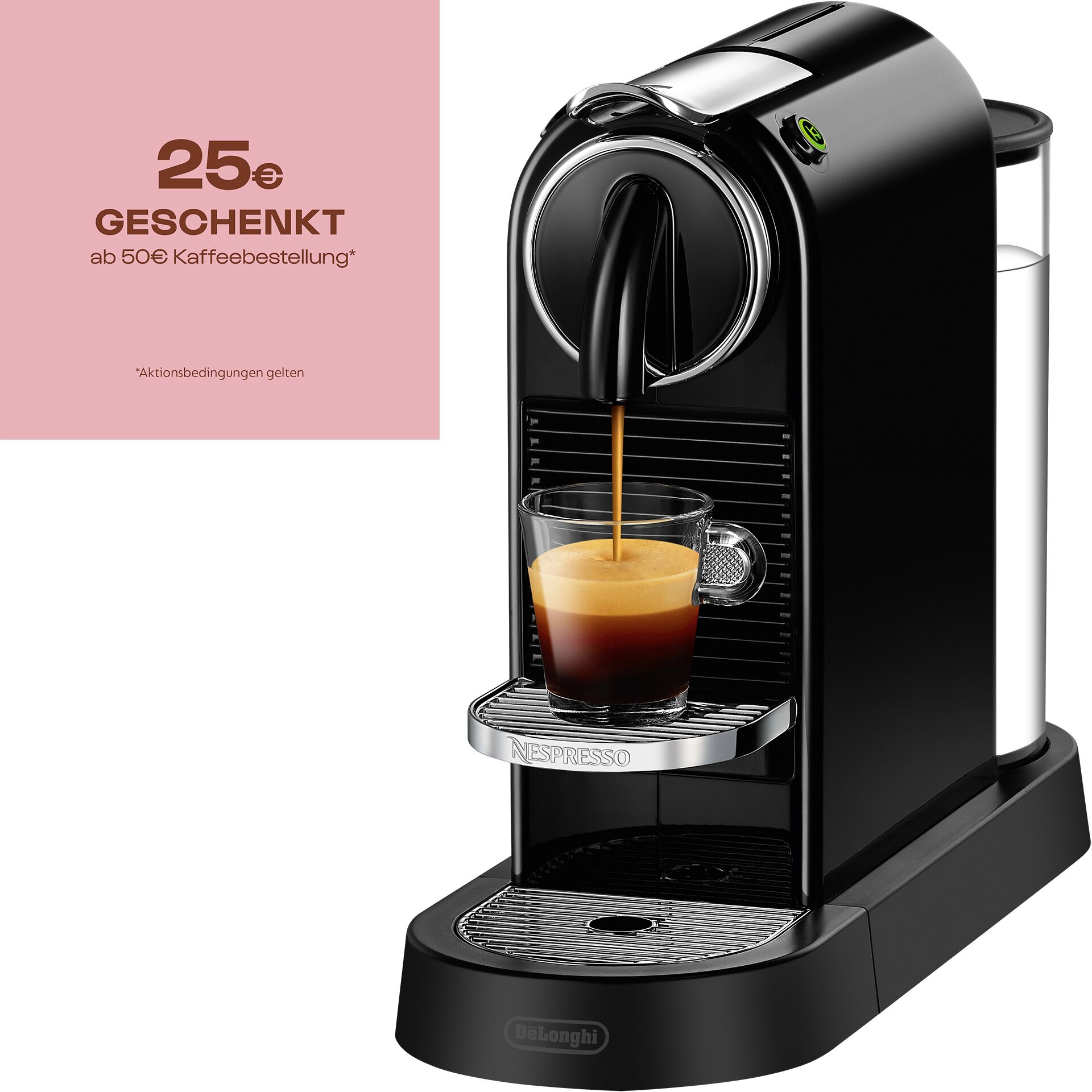 Pokal, Getränk, Kaffee, Kaffeetasse, Espresso, Pokal, Getränk, Kaffee, Kaffeetasse, Espresso, Kaffeemaschine, Espressomaschine, Espresso, Kaffeeauslauf, Podest, Kaffeemaschine, Espresso-Maschine, Kaffee zubereiten, einzelner Kaffeebezug, schwarz glänzend
