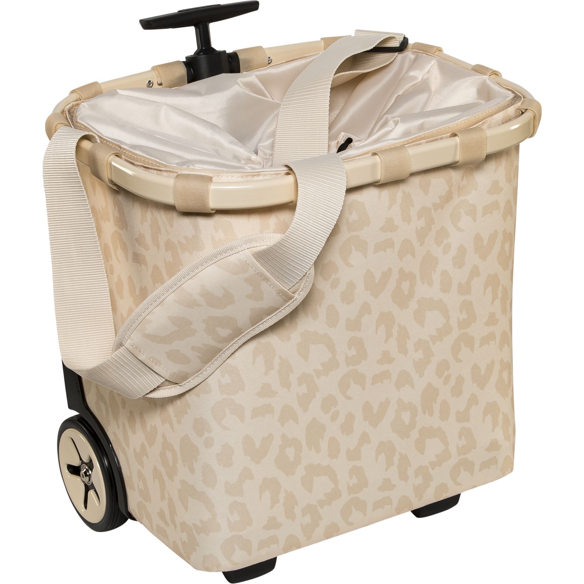 Rollator-Einkaufskorb, Leopardenausführung, Tragegurt, Rollenrollator, Beigegold